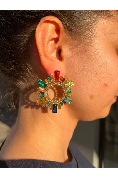 Wual giyim Multi-Colored Stone Detailed Earrings