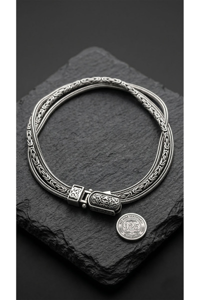 Roza Silver 925 Ayar Oksitli Gümüş Erkek Bileklik - Bizans Örgü ve Tilki Kuyr...