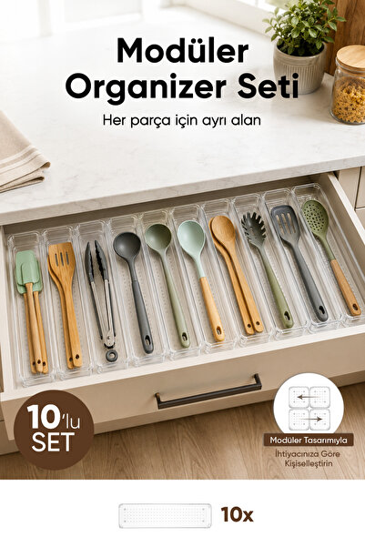 Vienev 10-Piece Modular Transparent Cutlery Set for Drawer Kitchen Cutlery Or...
