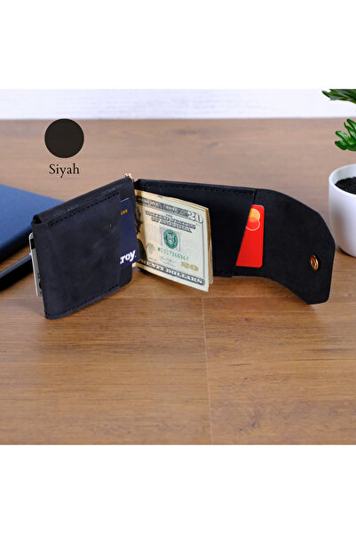 Leather Anatolia El Yapımı Hakiki Deri Klipsli Erkek Cüzdan, Çıtçıtlı Minimal Tasarım Kartlık Para Bölmeli, İsim Baskılı