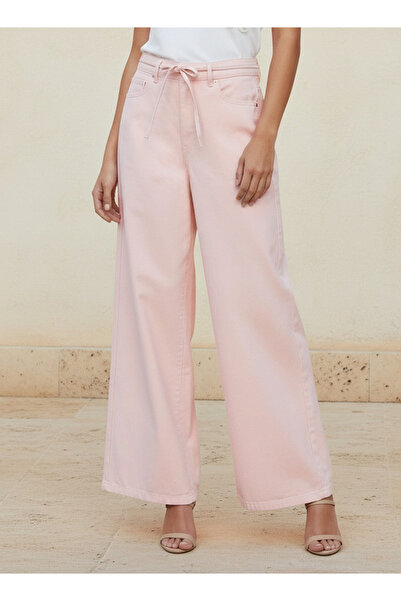 DNM Wide Leg Mid-Rise Jeans with Tie-Up Detail