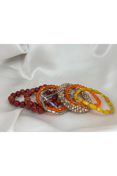 ZS Aksesuar Women's Colorful Beaded Flexible Bracelet Set 8-Piece Crystal Gla...