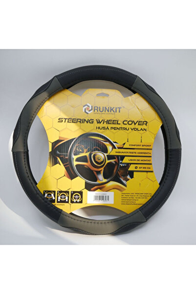 RUNKIT Steering wheel cover synthetic Leather Black/Grey (37-39 cm)