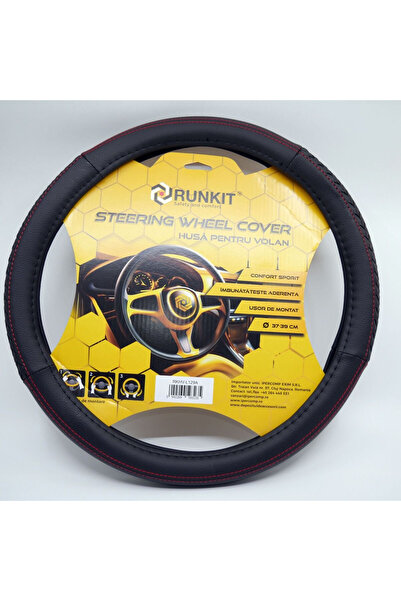 RUNKIT Κάλυμμα τιμονιού συνθετικό δέρμα Μαύρο/Κόκκινο (37-39 εκ.)