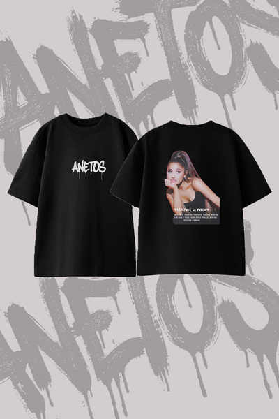 Anetos Ariana Grande_151 Design Back Printed Cotton Black Oversize T-Shirt