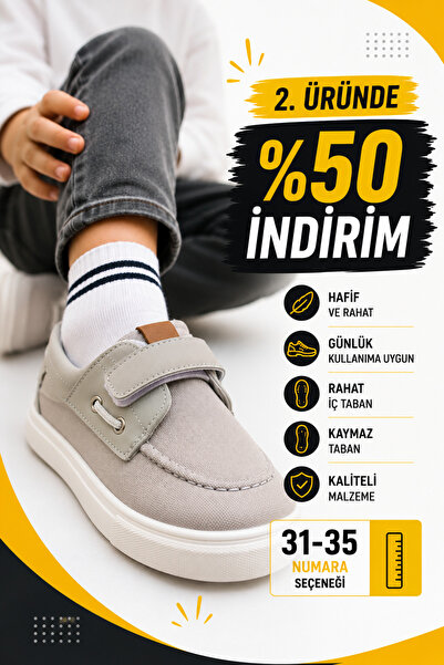 Ayakkabı Deryası Erkek Çocuk Cırtlı Günlük Sneaker Ayakkabı Beyaz Kalın Taban...