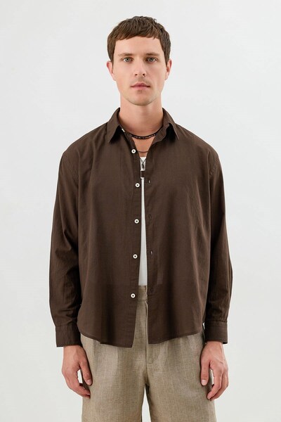 Antioch Brown Cotton Relax Fit Men's Shirt
