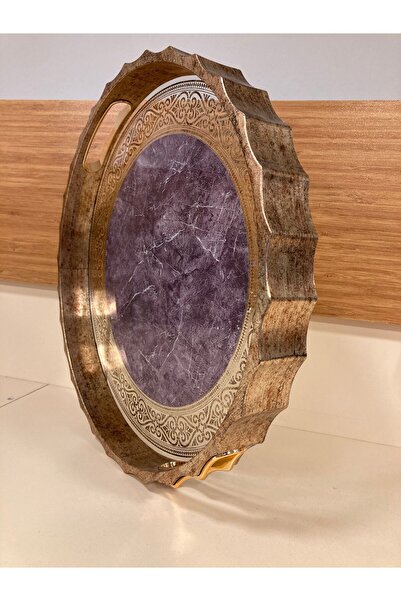 PLUS HOME Tray with Wood and Glass Details, Volanli Model, Marble Pattern, An...