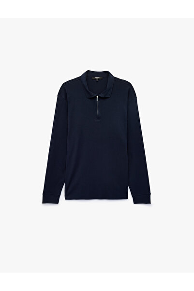 Koton Cotton Long Sleeve Half Zip Polo Neck Sweatshirt