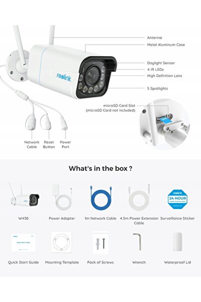ReoLink Cameră W430 de exterior, Wi-Fi albă