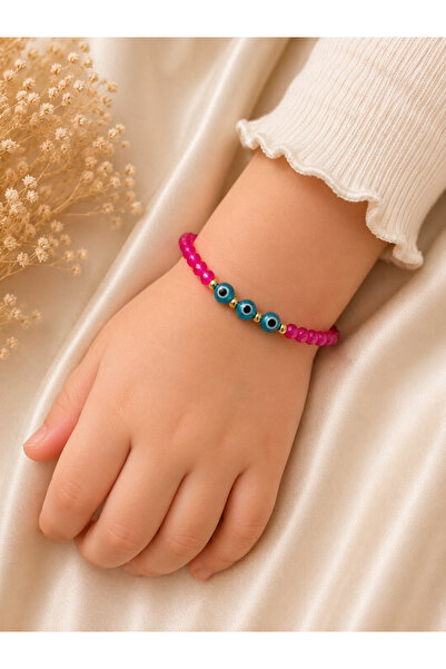 Azrua 2-Pack Pink Children's Bracelet with Evil Eye Beads, Elastic Beaded Chi...