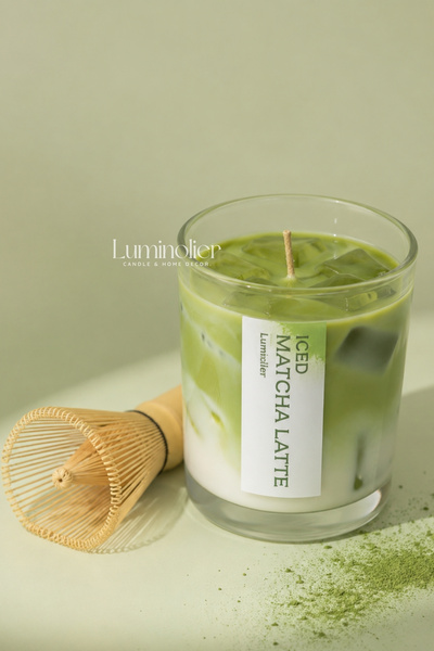 Luminolier Iced Matcha Latte Mum - %100 Doğal Soya Mumu ve Jel Mum Matcha & B...