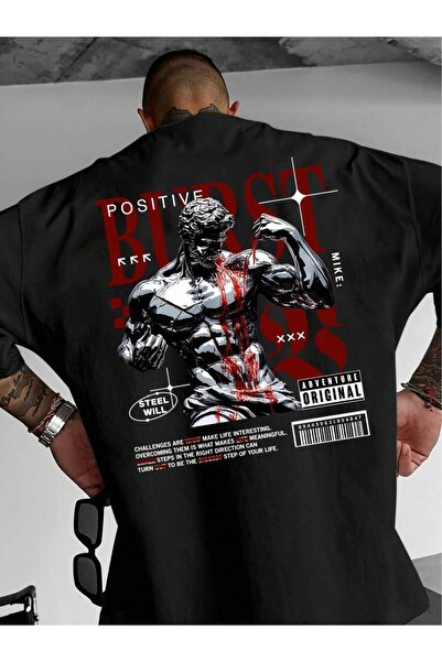 45 BPM Men Steel Will Muscle Power Iconic Print Loose Fit T-Shirt Streetwear ...