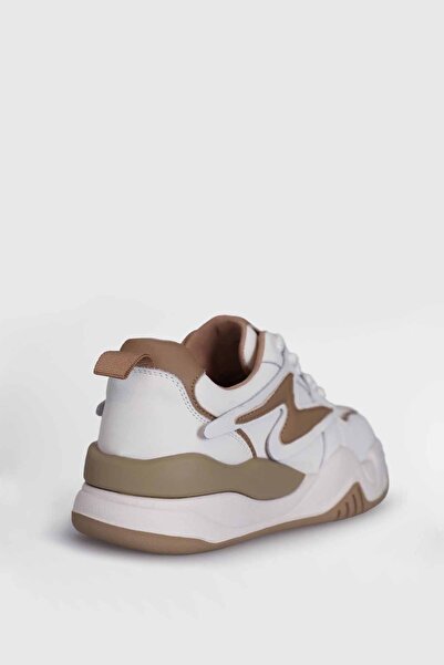 Lufian Kadın Beyaz - Bej Sneaker Günlük Spor Ayakkabı Kalın Taban Casual Yürüyüş Ayakkabısı Kadın Sneaker LF-575U