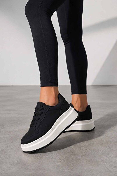 Lufian Women's White-Black Thick Sole Sneaker Daily Sports Shoes Comfortable ...