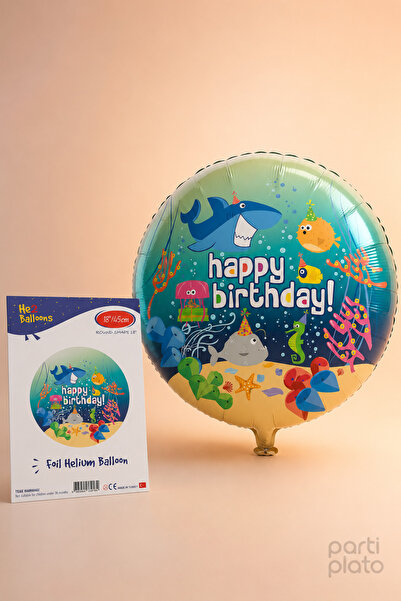 He2 Balloons Okyanuz ve Deniz Altı Happy Birthday Folyo Balon 18 İnç 45 cm, K...