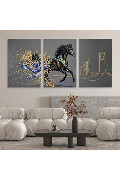 Genericc طقم لوحات جدارية مودرن بتصميم الخيل العربي وأفق الرياض (3 قطع) – لوح...