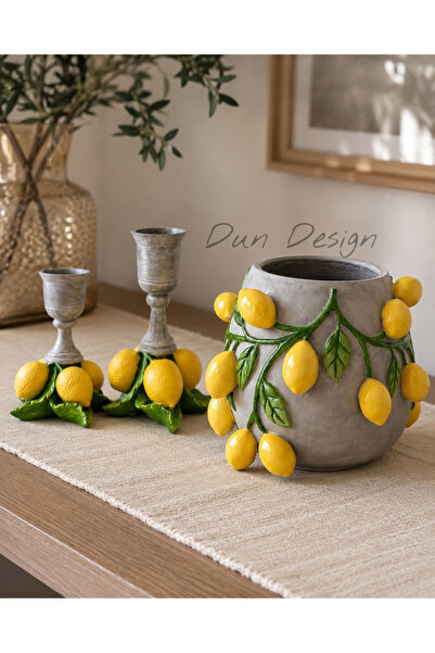 DUN Limonlu vazo ve şamdan takım