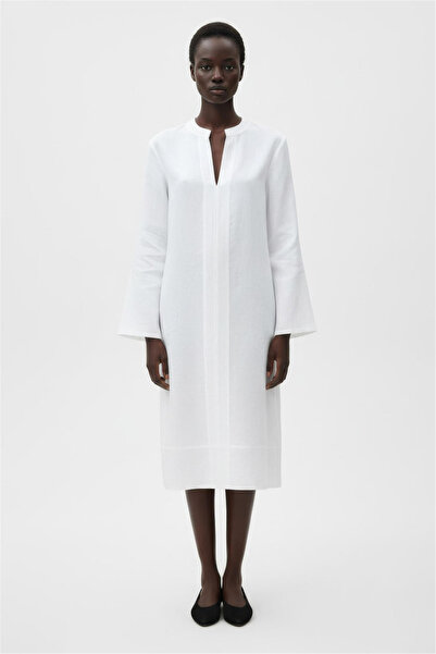 Perspective White Below-Knee Dress
