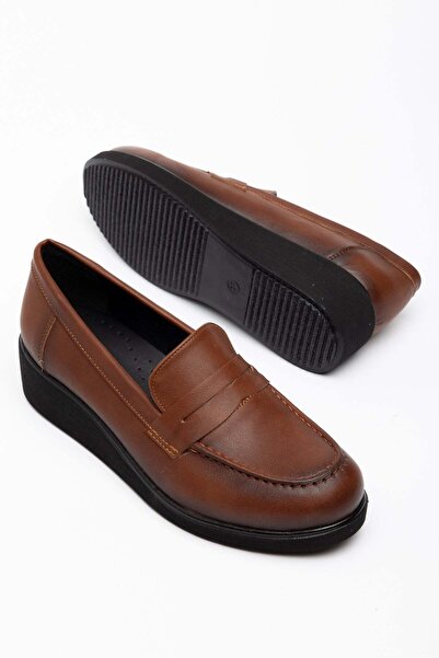 Dilimler Ayakkabı Large Size Women's Wedge Heeled Casual Shoes with Brown Bel...