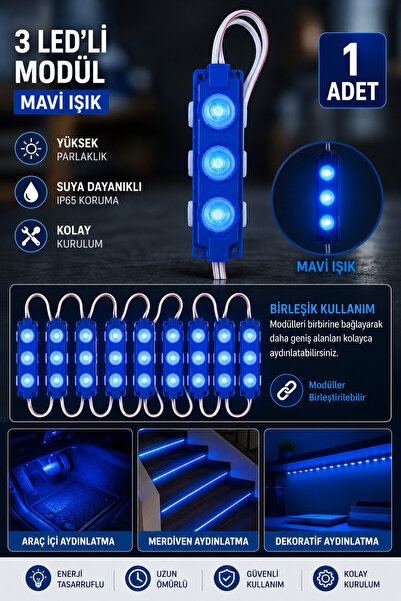 cabbaroğlu ticaret 3 Çipli Ayak Altı LED Modül Seti 12V Araç İçi Ambiyans Ayd...