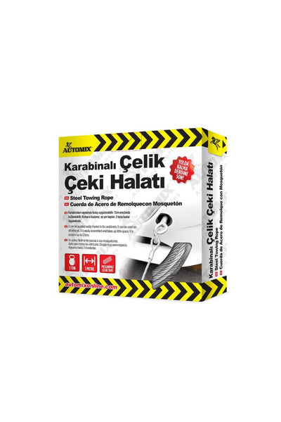 Fym AUTOMIX 043728 حبل سحب فولاذي 3 طن 3.5 متر مع كارابينير مستورد عالي الجودة