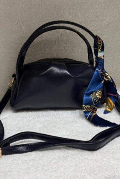 Maya Butik Navy Blue Mini Hand and Shoulder Bag with Scarf Detail
