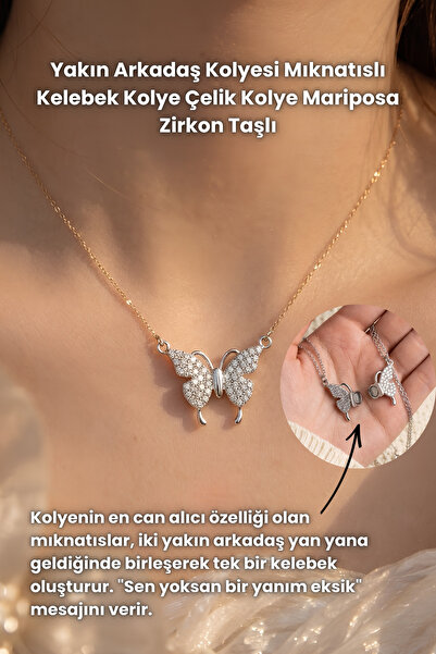 Elifsu Jewelry Close Friend Necklace Magnetic Butterfly Necklace Steel Neckla...