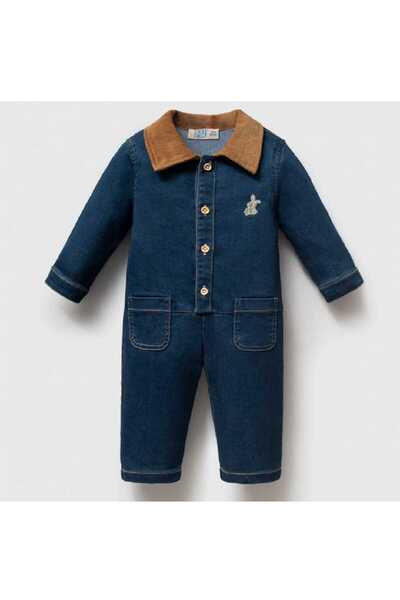 DIDuStore Noynoy Girls 9-24 Months Garni Collar Denim Jumpsuit