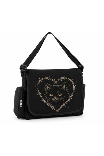 DEEFWEAR Cat Printed Unisex Black Messenger Bag Voluminous Postman Bag/ Lapto...