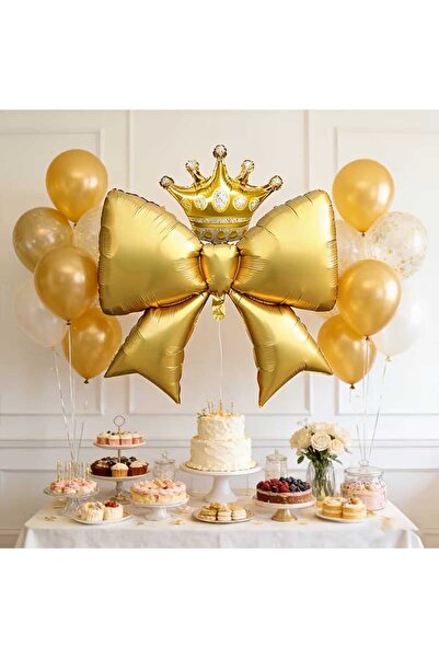 ÇITIPITISTORE Gold Color Bow King Crown Party Balloon Set