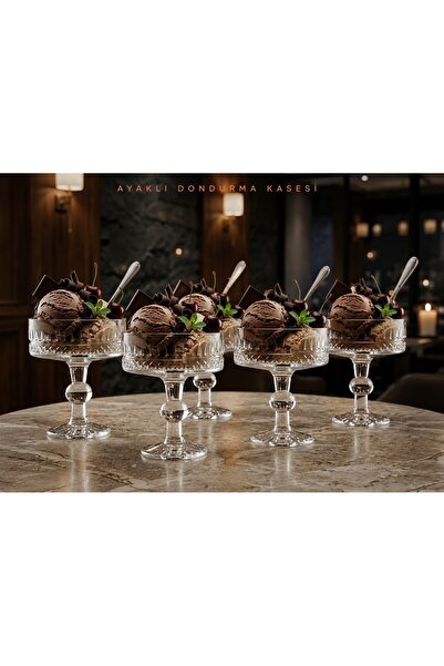 DİBA AVM Set of 6 Ice Cream Bowls - 245 ml Glass Ice Cream and Dessert Bowls ...