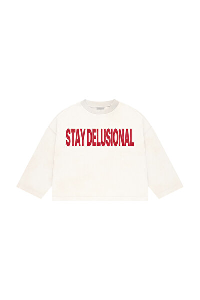 lethestudios Stay Delusional Baskılı Uzun Kollu Basic T-Shirt