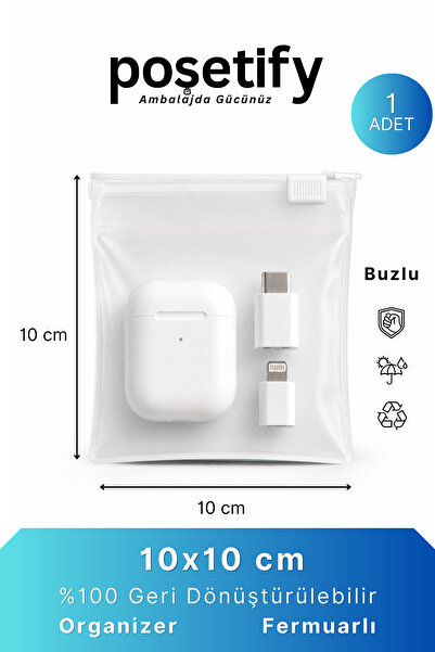 POŞETİFY Fermuarlı Organizer 10x10 Cm | 1 Adet | Buzlu Şeffaf Takı, Teknoloji...