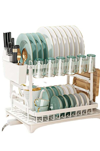 Tradeo 2 Tier Dish Drying Rack for Kitchen Counter – Dish Rack with Drainboar...