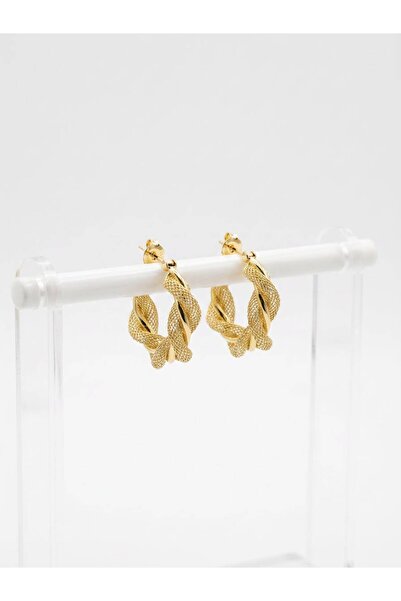 Çi & Sİ Luxury Accessory Örgü ve Burgu Detaylı Gold Halka Küpe