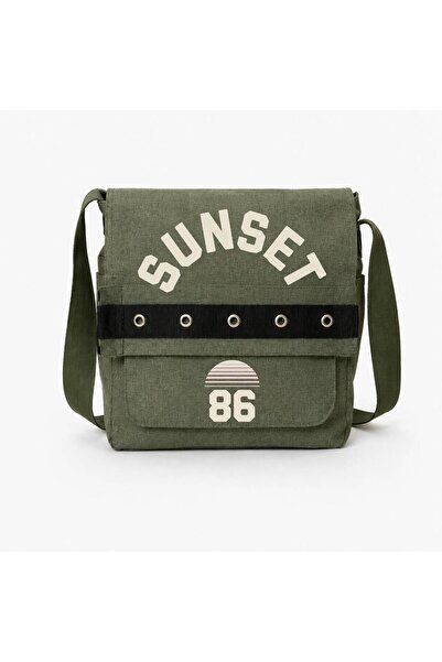 Minga London Sunset Printed Khaki Eyelet Messenger Bag