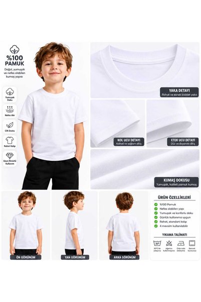TORYUM TEKSTİL 100% Cotton 2 Pieces White Short Sleeve Boys' T-Shirt