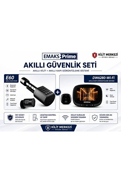 Akıllı Güvenlik Seti E60 + DW6280 Wi-Fi Akıllı Kapı Kilidi ve Dijital Kapı Görüntüleme Sistemi