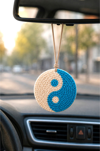 Fun Life Car Mirror Ornament Punch Handmade 7cm Yin Yang Pattern