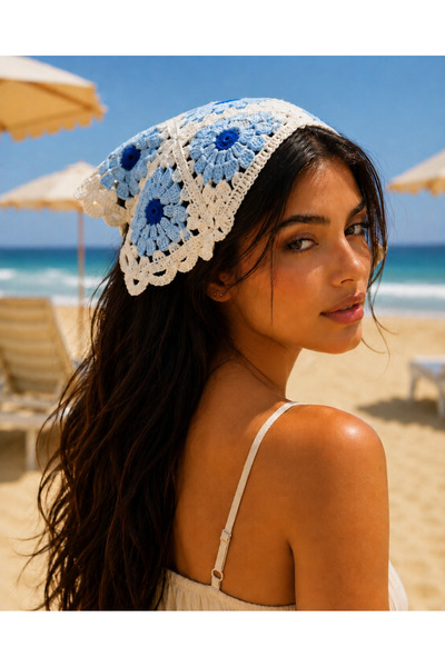 Genel Markalar Kadın Bağlamalı Saç Filesi Bandana – Çiçek Motifli Örme Yazlık...