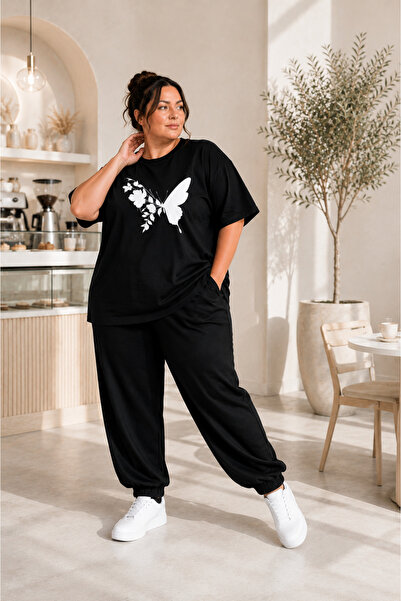 Rubonia Women's Plus Size Oversize Butterfly Print 2-Piece Tracksuit Set Comf...