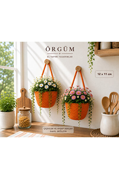 ÖRGÜM Sepet Hasır Görünümlü Mini Saksı Kılıfı