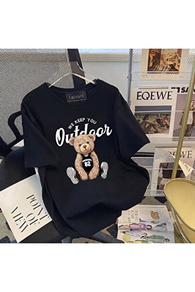 LELVANİ Unisex We Keep You Outdoor Bear Printed Crew Neck T-Shirt