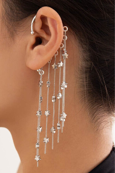 VeeShop Ear cuff elegant, carlig cu 7 lantisoare si stelute metalice