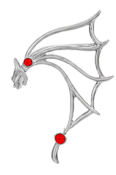 VeeShop Ear cuff wrap earring, large winged bat and red crystal