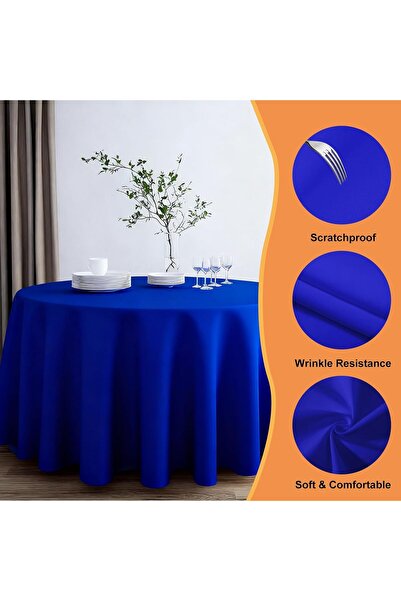 Meral Kurşun Collection Saks Blue Round Tablecloth |   Liquid Proof |   Linen...