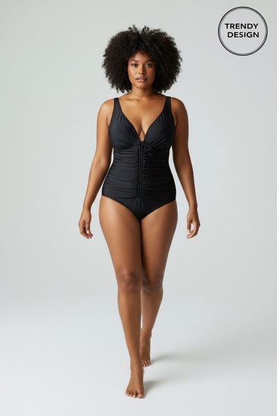 Trendy Design Costum de Baie Întreg Modelator Mărimi Mari cu Decolteu în V și...