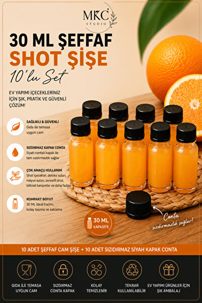 MKC STUDIO 30 ML Çok Amaçlı Cam Şişe Seti – Shot, Detoks, Mevlit ve İkram Şiş...