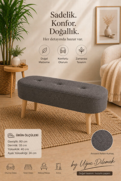 arge demo Retro Doğal Renk Ahşap Ayaklı Geniş Oturum Alanlı Oval Bench Puf Ke...